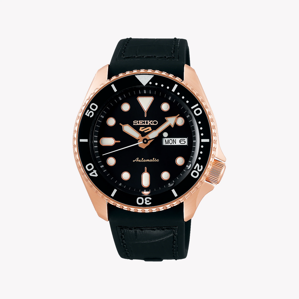 Seiko Men's Rose Gold Watch, Black Silicone Band | Srpd76k1 by i-watch
