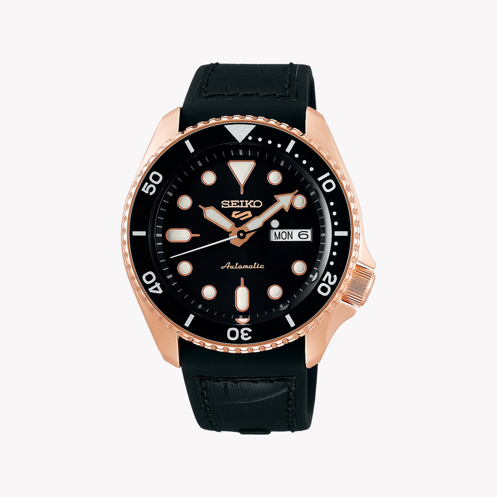 Seiko Men's Rose Gold Watch, Black Silicone Band | Srpd76k1 by i-watch