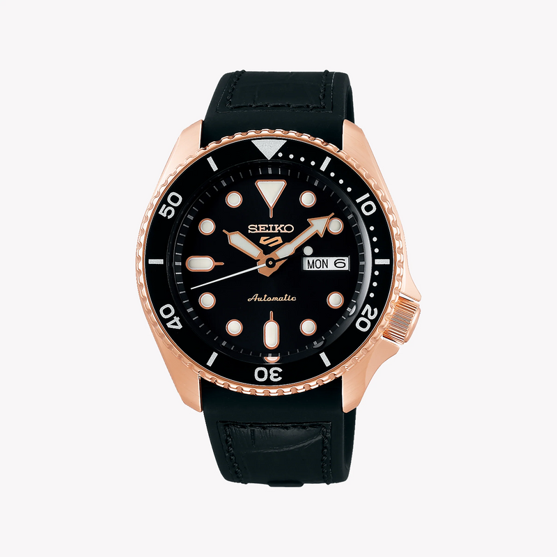 Seiko Men's Rose Gold Watch, Black Silicone Band | Srpd76k1 by i-watch