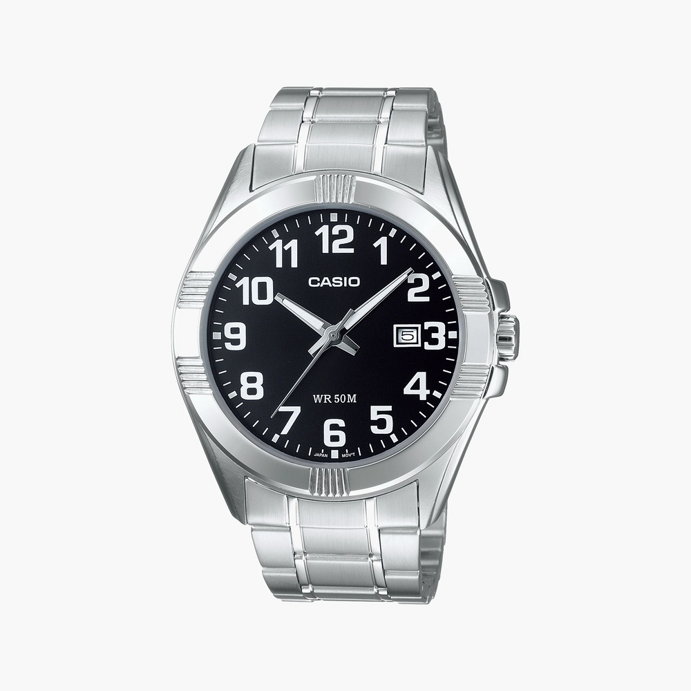 Casio Men's Silver Stainless Steel, Black Dial | Mtp-1308pd-1b by i-watch