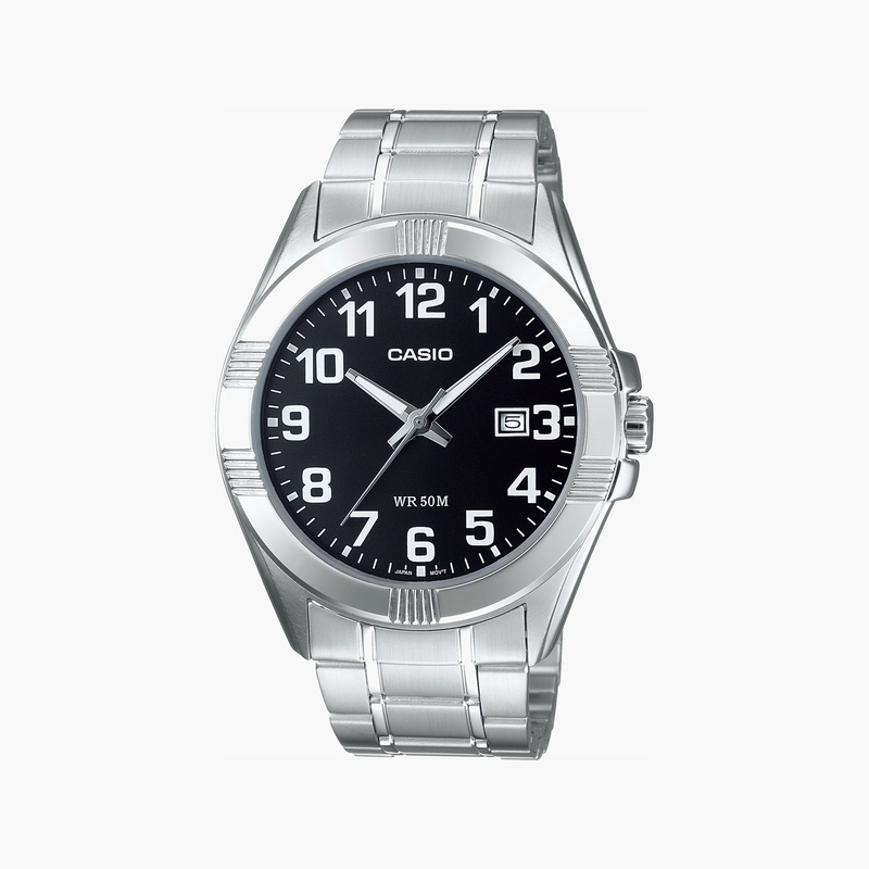 Casio Men's Silver Stainless Steel, Black Dial | Mtp-1308pd-1b by i-watch