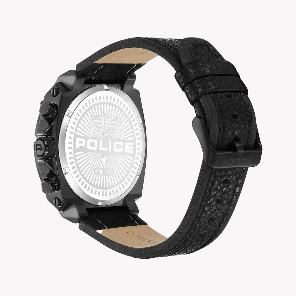 Police Men's Black Leather Watch, Stainless Steel Case | Pewjf0021903 by i-watch