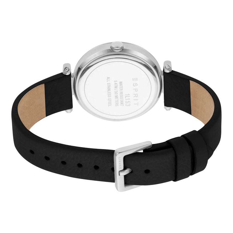 Esprit Women's Watch With Silver Stainless Steel Case And Black Leather Band by i-watch