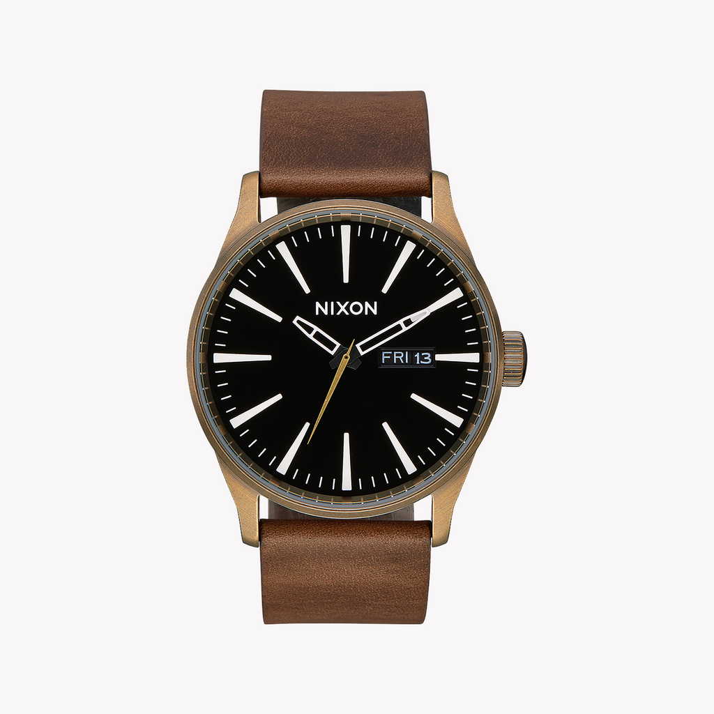 NIXON A105-3053 MEN'S TIMEPIECE - BOLD BROWN & BLACK, LUXURY LEATHER BAND, 10 ATM WATER RESISTANT