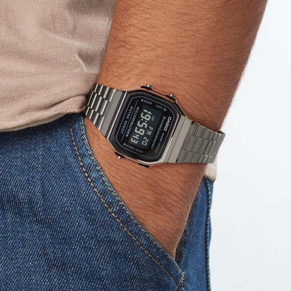Casio Unisex Black Resin Watch, Stainless Steel Band | A168wgg-1bdf by i-watch