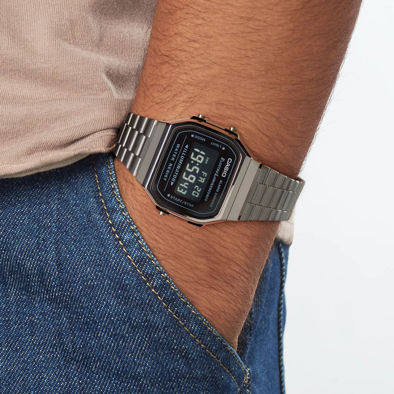 Casio Unisex Black Resin Watch, Stainless Steel Band | A168wgg-1bdf by i-watch