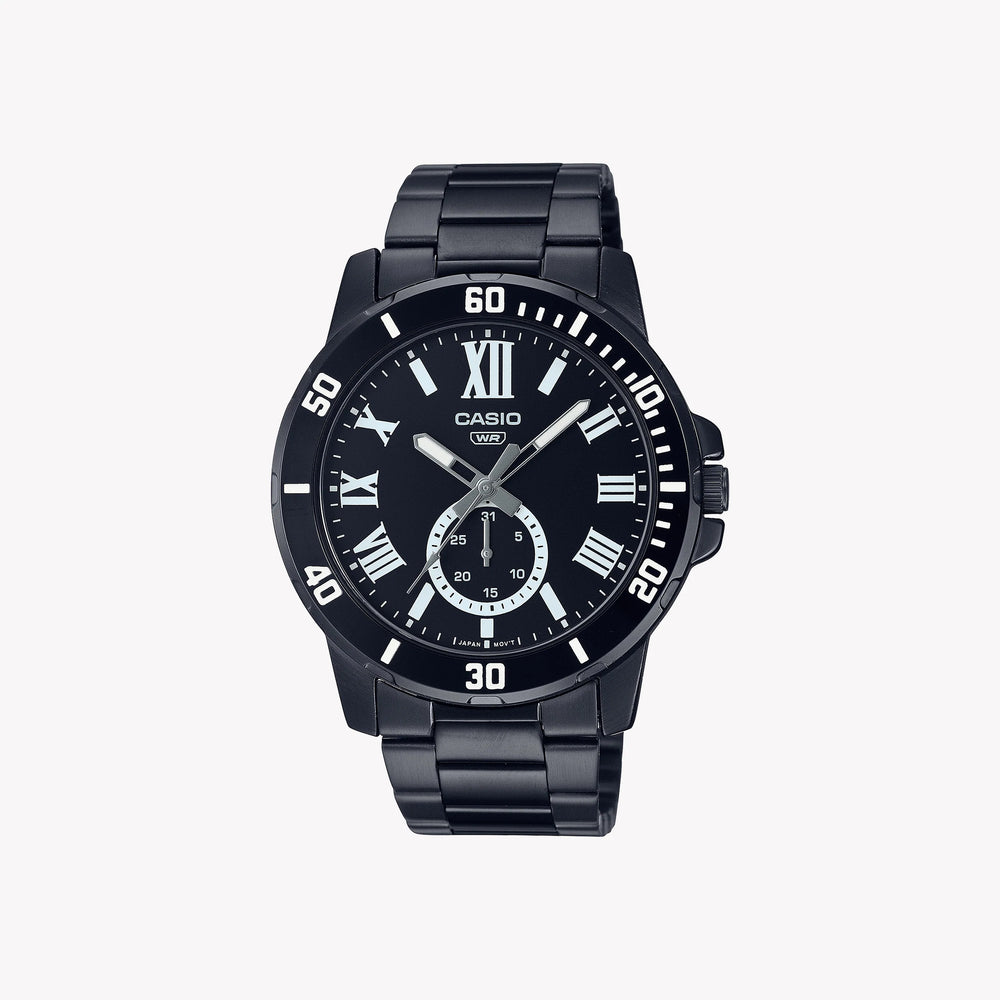 CASIO MTP-VD200B-1B BOLD ADVENTURE - MEN'S BLACK STAINLESS STEEL WATCH, STRIKING DESIGN & WATER RESISTANT