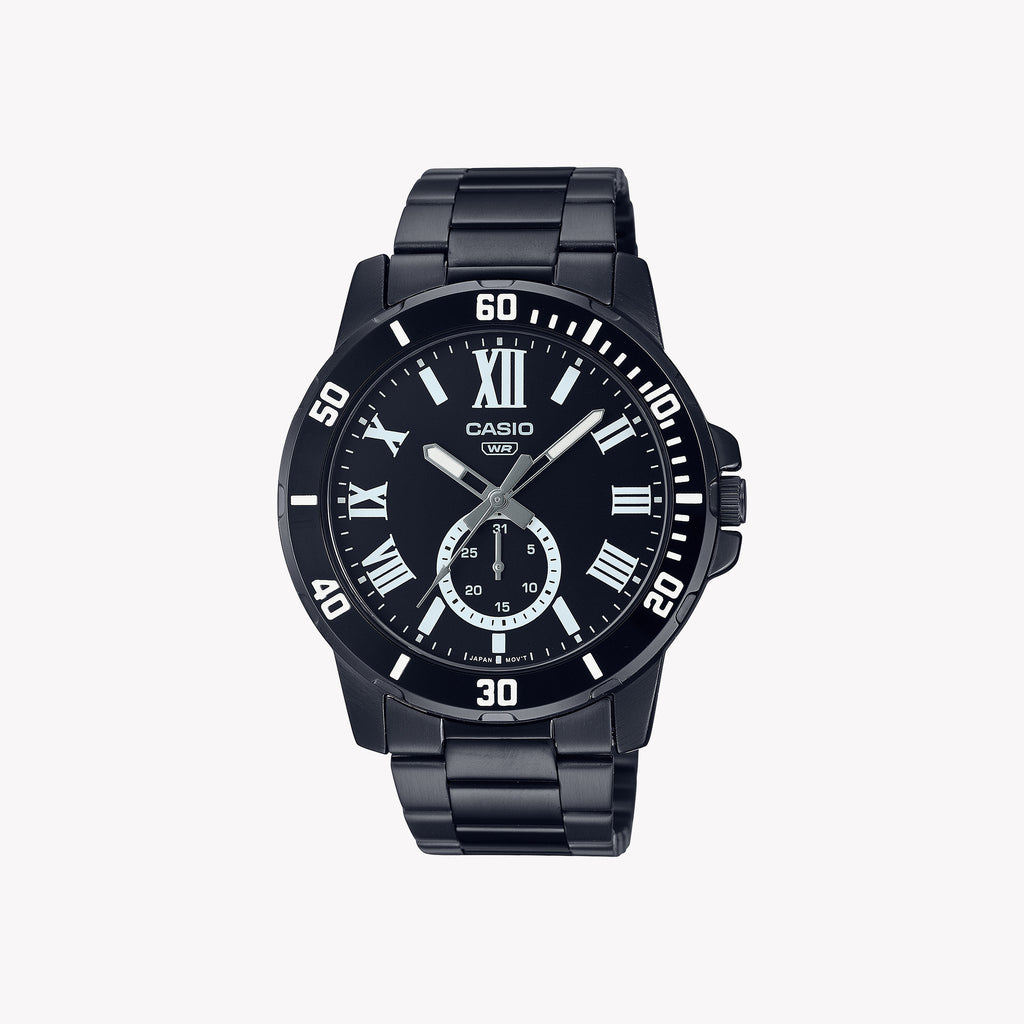 CASIO MTP-VD200B-1B BOLD ADVENTURE - MEN'S BLACK STAINLESS STEEL WATCH, STRIKING DESIGN & WATER RESISTANT