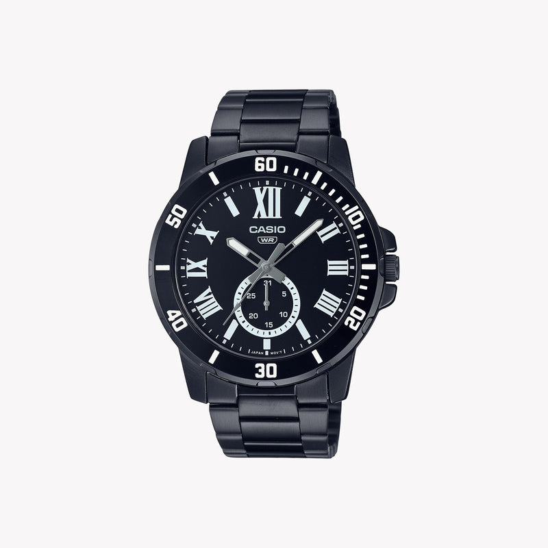 CASIO MTP-VD200B-1B BOLD ADVENTURE - MEN'S BLACK STAINLESS STEEL WATCH, STRIKING DESIGN & WATER RESISTANT