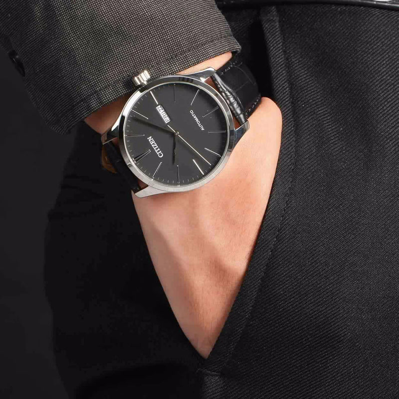 Citizen Nh8350-08e - Dapper Automatic Timepiece With Black Leather Band & Striking Silver Case by i-watch