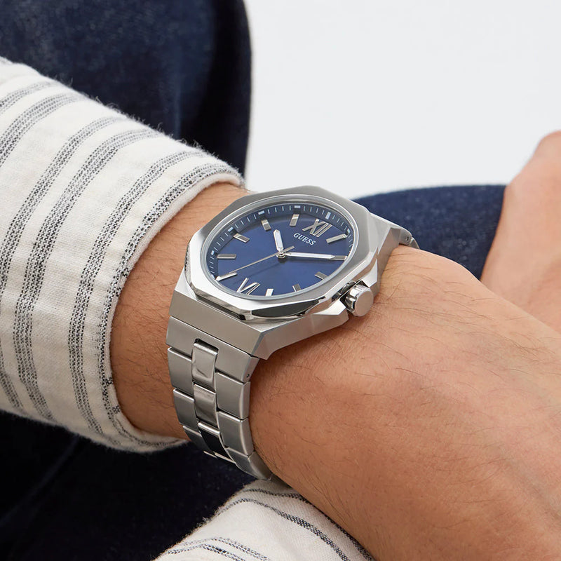 Guess Men's Silver Watch, Blue Dial | Gw0849g1 by i-watch