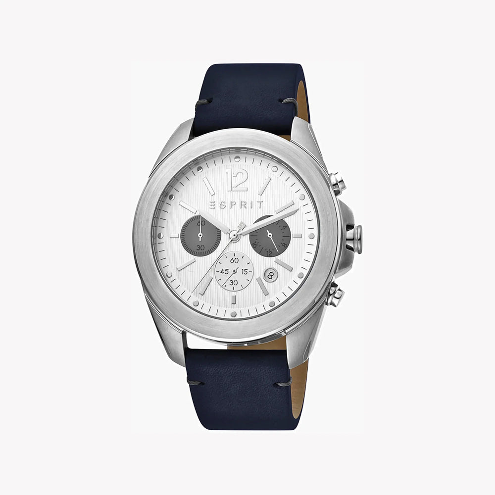 Esprit Men's Blue Leather Watch, Silver Dial | Es1g200m0025 by i-watch