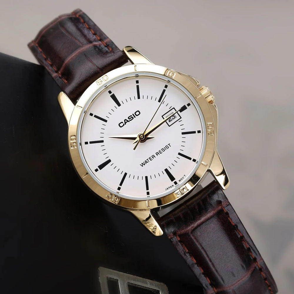Casio Women's Gold Stainless Steel, Brown Leather | Ltp-V004gl-7audf by i-watch