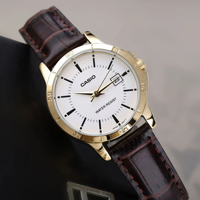 Casio Women's Gold Stainless Steel, Brown Leather | Ltp-V004gl-7audf by i-watch