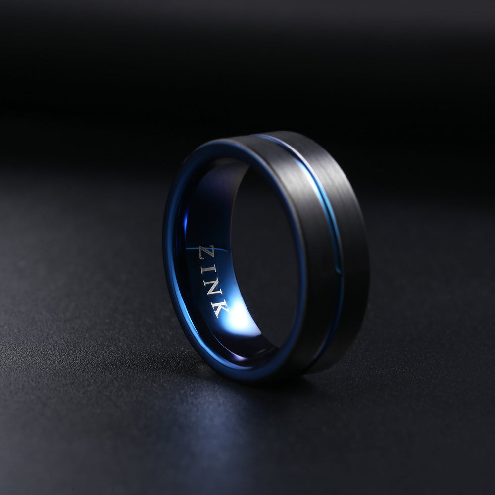 Zink Men's Black & Blue Stainless Steel/Tungsten Ring | Zjrg031tbbl