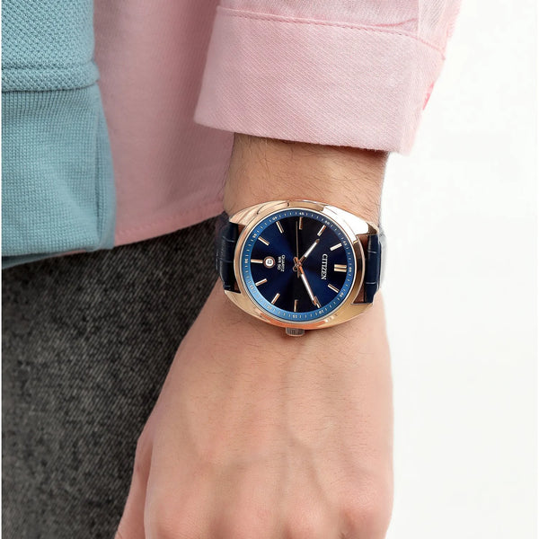 Citizen Men's Gold Watch, Blue Dial, Leather Band | Bi5093-01l by i-watch