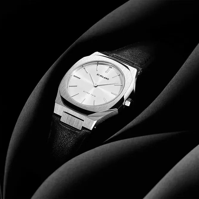 D1 MILANO Women's Silver Stainless Steel, Black Leather | D1-UTLL13 by i-watch