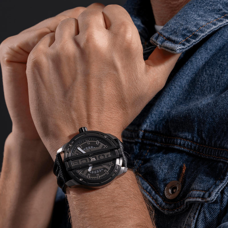 Police Men's Black Leather Watch, Stainless Steel Case | Pewgb0039840 by i-watch