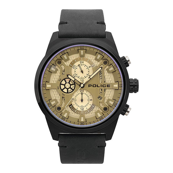 Police Men's Gold Dial Watch, Stainless Steel & Black Leather | Pl147m by i-watch