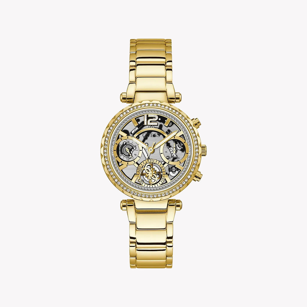 GUESS GW0403L2 - ELEGANT GOLD SOPHISTICATION - Chic Women's Watch with Stainless Steel Band and Clear Dial