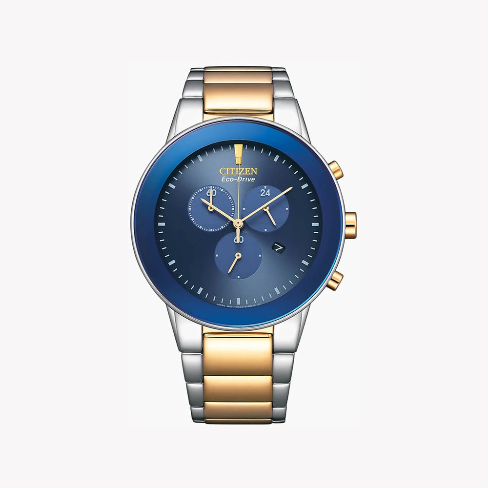 Citizen At2244-84l Dynamic Stylish Eco-Drive Chronograph Men's Watch - Blue Dial & Dual-Tone Band by i-watch