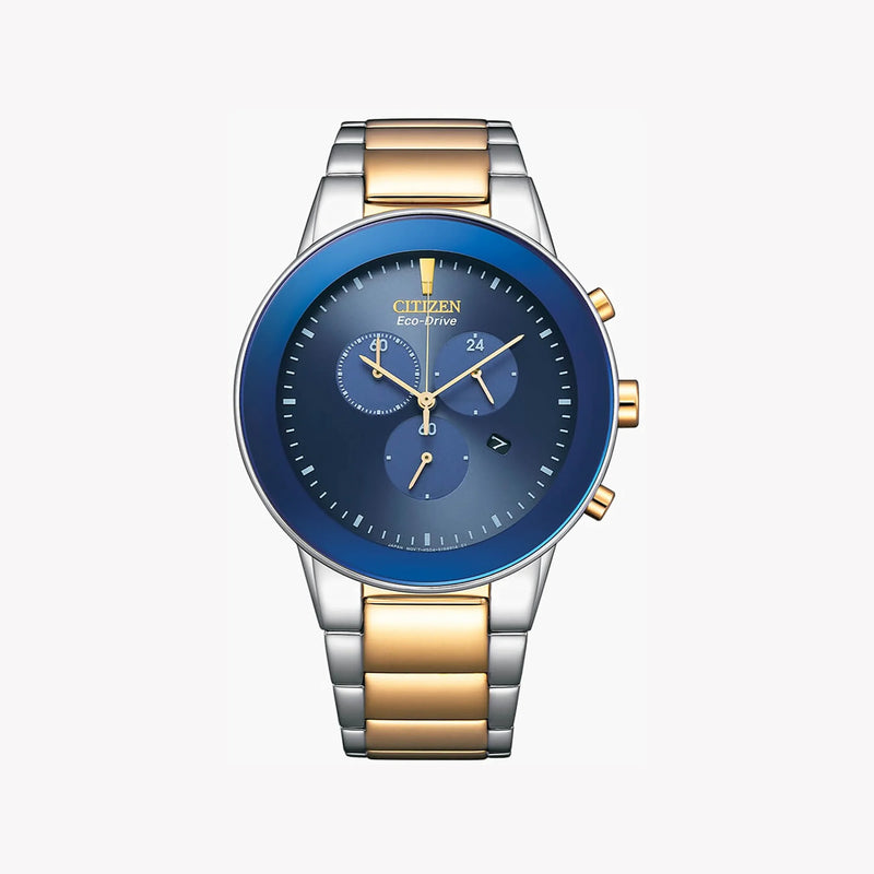 Citizen At2244-84l Dynamic Stylish Eco-Drive Chronograph Men's Watch - Blue Dial & Dual-Tone Band by i-watch