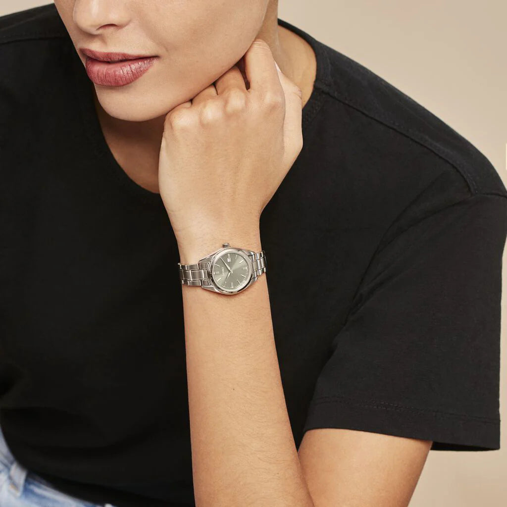 Seiko Women's Silver Stainless Steel Watch, Green Dial Sur533p1