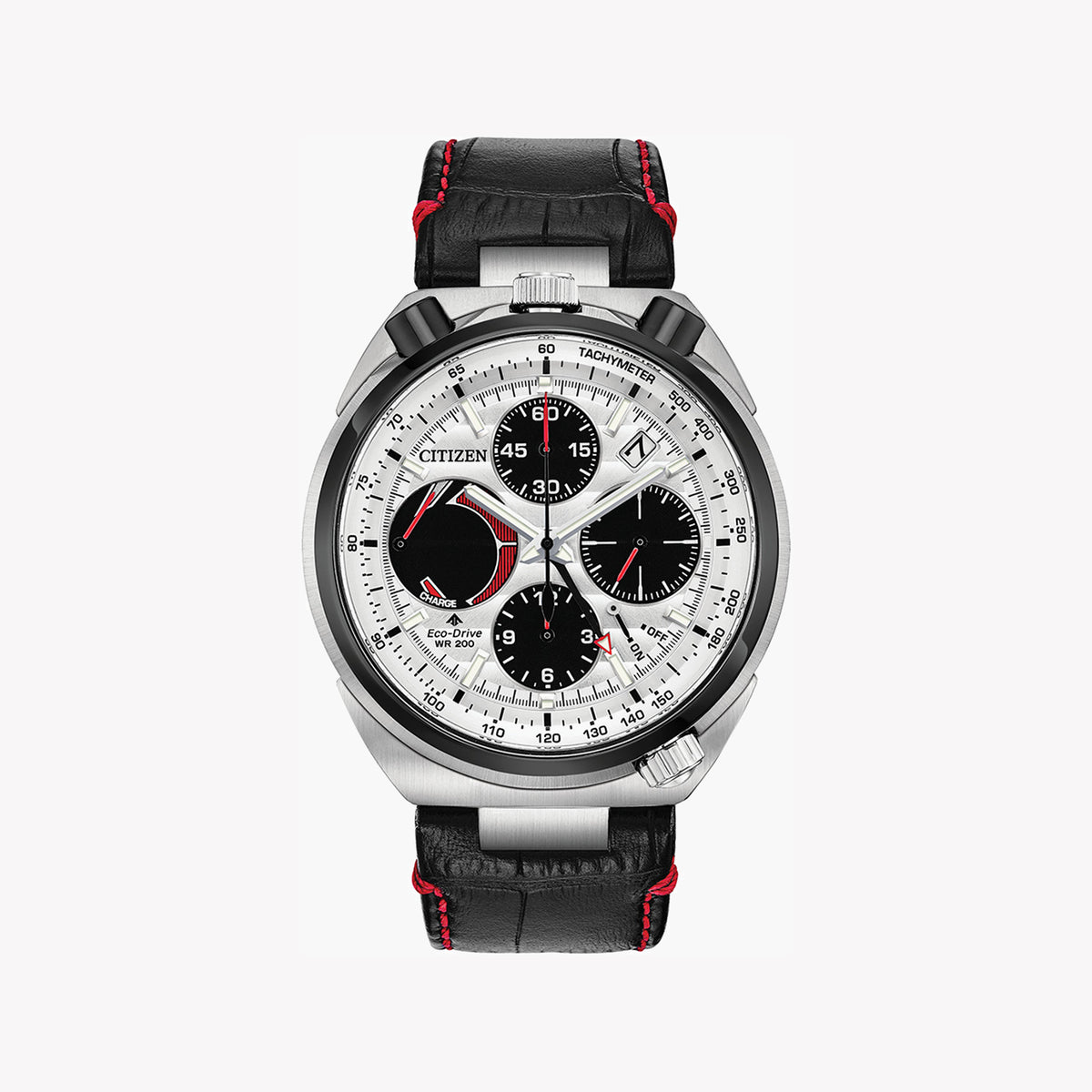 CITIZEN AV0071-03A BOLD PERFORMANCE - Men's Chronograph with Sleek White Dial & Leather Band