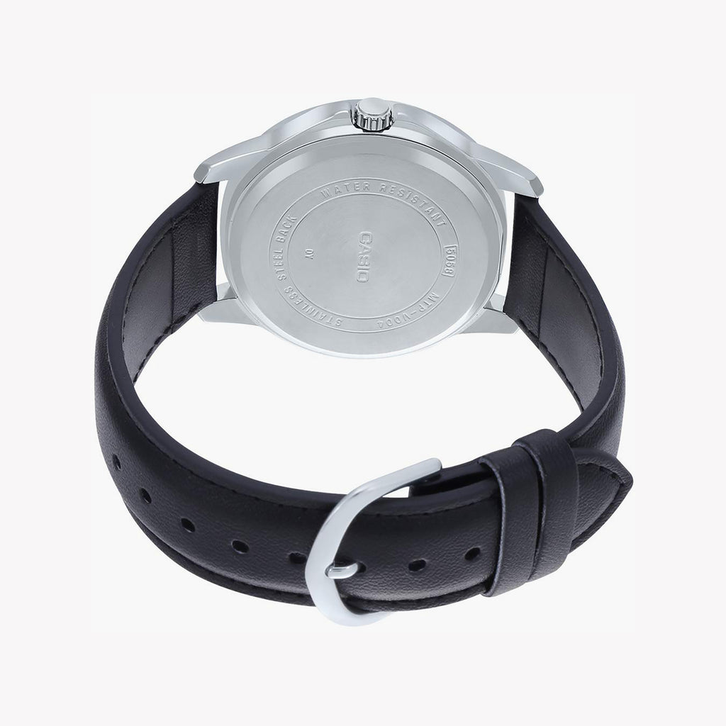 Timeless Elegance Men's Silver Watch, Black Leather | Mtp-V004l-1budf