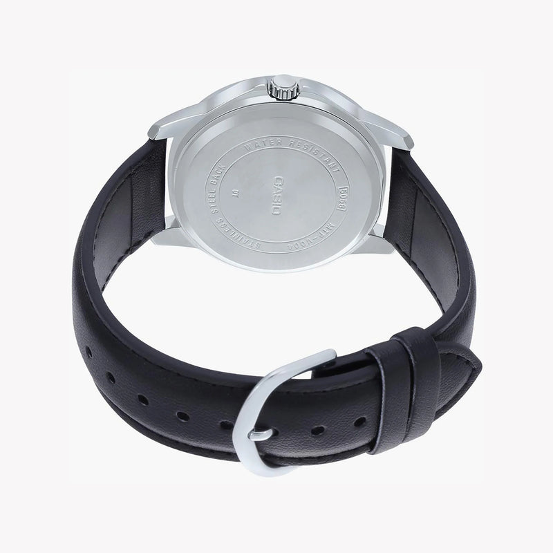 Timeless Elegance Men's Silver Watch, Black Leather | Mtp-V004l-1budf by i-watch