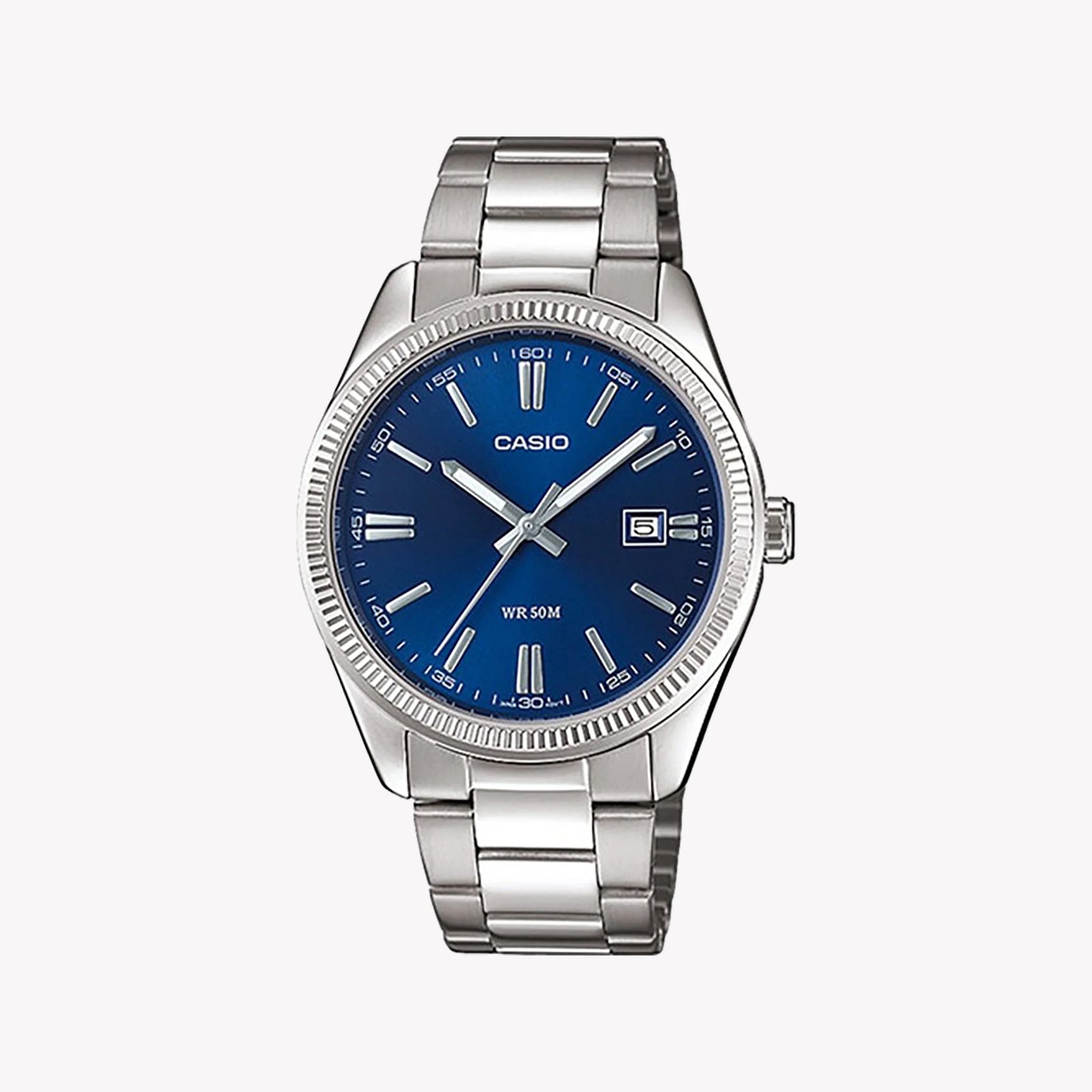 Casio Men's Silver Stainless Steel, Blue Dial | Mtp-1302pd-2avef Casio Men's Silver Stainless Steel, Blue Dial | Mtp-1302pd-2avef