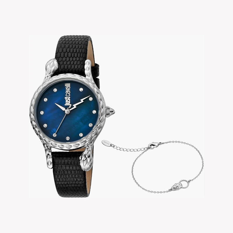 Just Cavalli Women's Black Leather Watch, Blue Dial | Jc1l125l0015 by i-watch