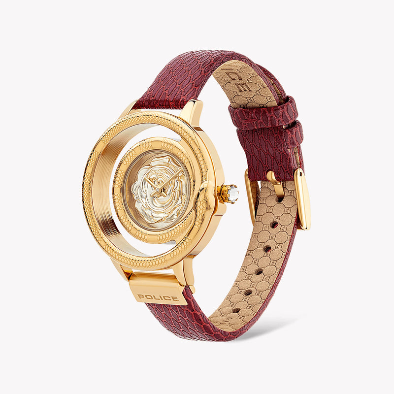 Police Women's Red Leather Watch, Gold Dial | Pewla2008302 by i-watch