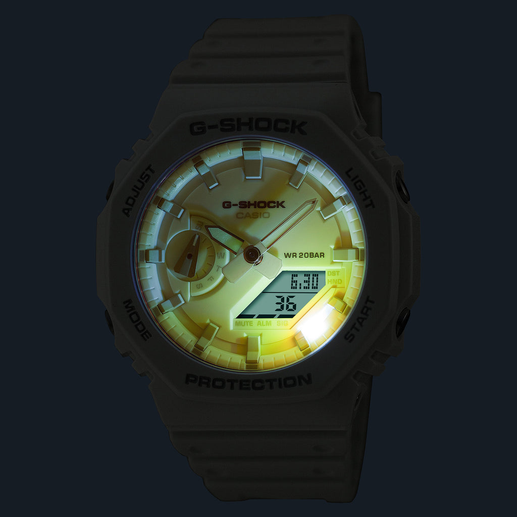CASIO G-SHOCK GA-2100TL-7AER OAK DYNAMIC – ABENTEUERBEREITIGE SPORTUHR FÜR HERREN mit weißem Harzband und blauem Zifferblatt