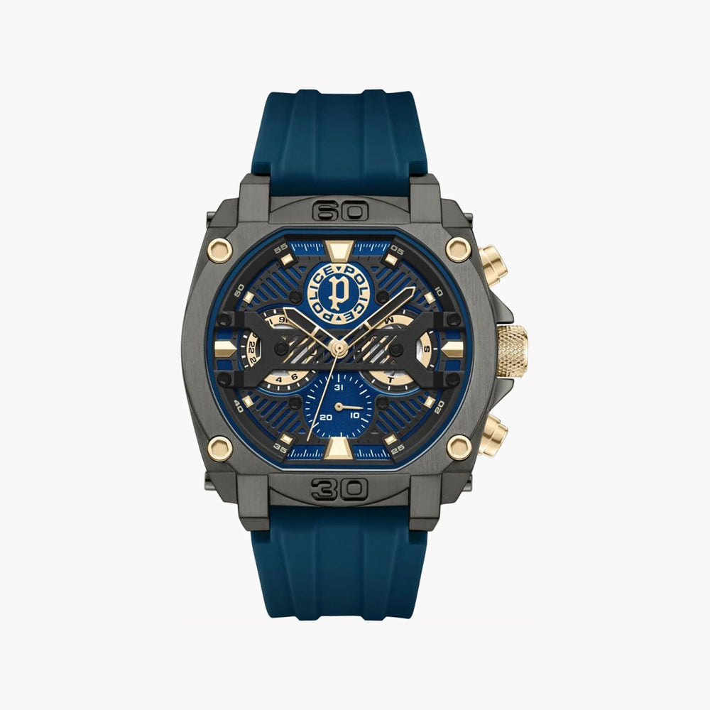 Police Watches Men's Black Steel, Dark Blue Silicone | Pewgq0040001 by i-watch
