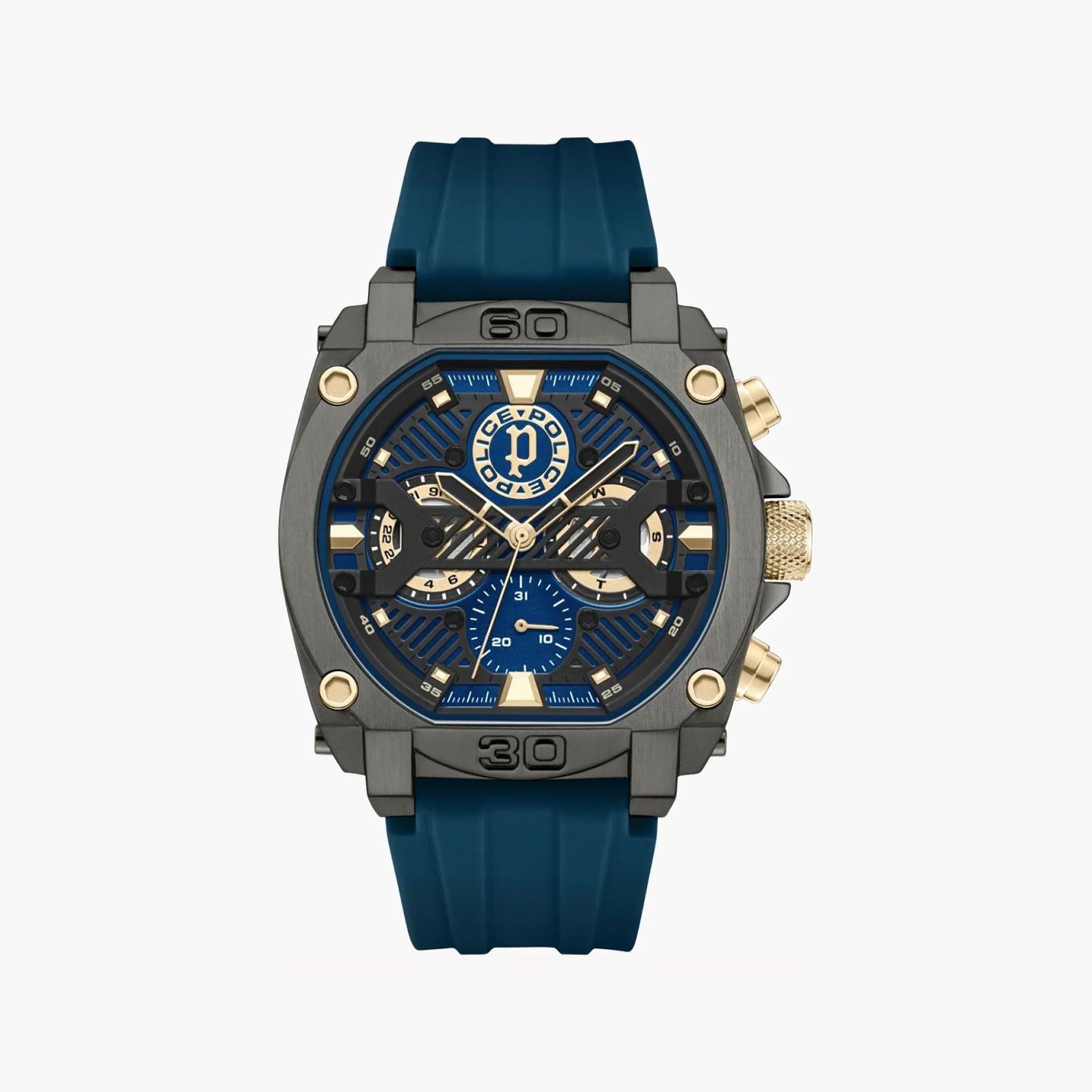 Police Watches Men's Black Steel, Dark Blue Silicone | Pewgq0040001 by i-watch