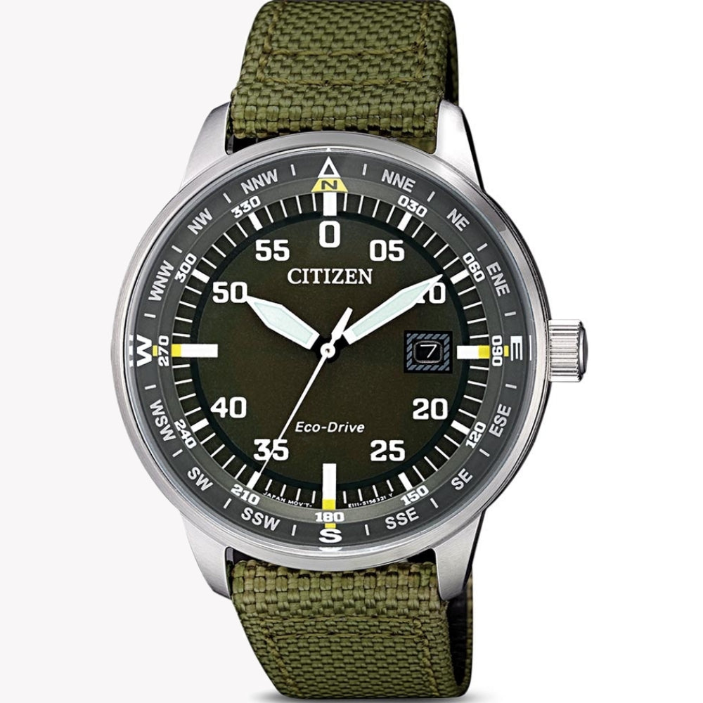 CITIZEN BM7390-22X - MODERN ECO-DRIVE MEN'S WATCH with Silver Case & Green Nylon Band-i-Watch-6