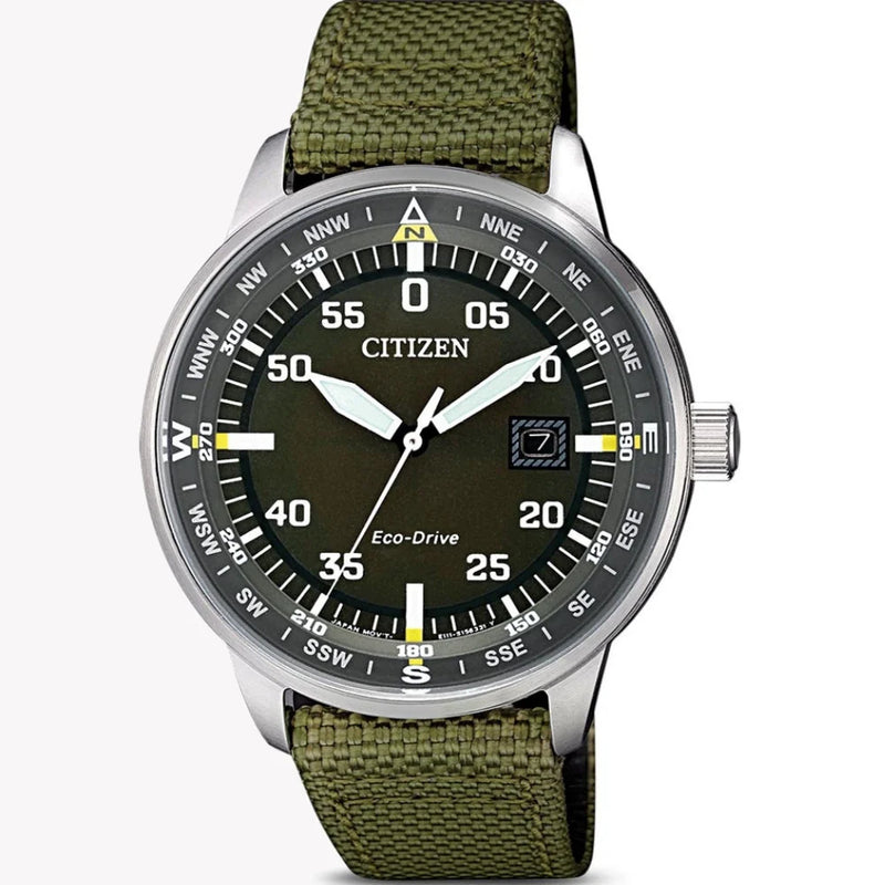 Citizen Bm7390-22x - Modern Eco-Drive Men's Watch With Silver Case & Green Nylon Band by i-watch