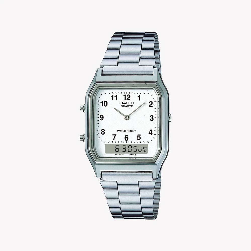 Casio Unisex Silver Resin Watch, White Dial | Aq-230a-7bmq by i-watch
