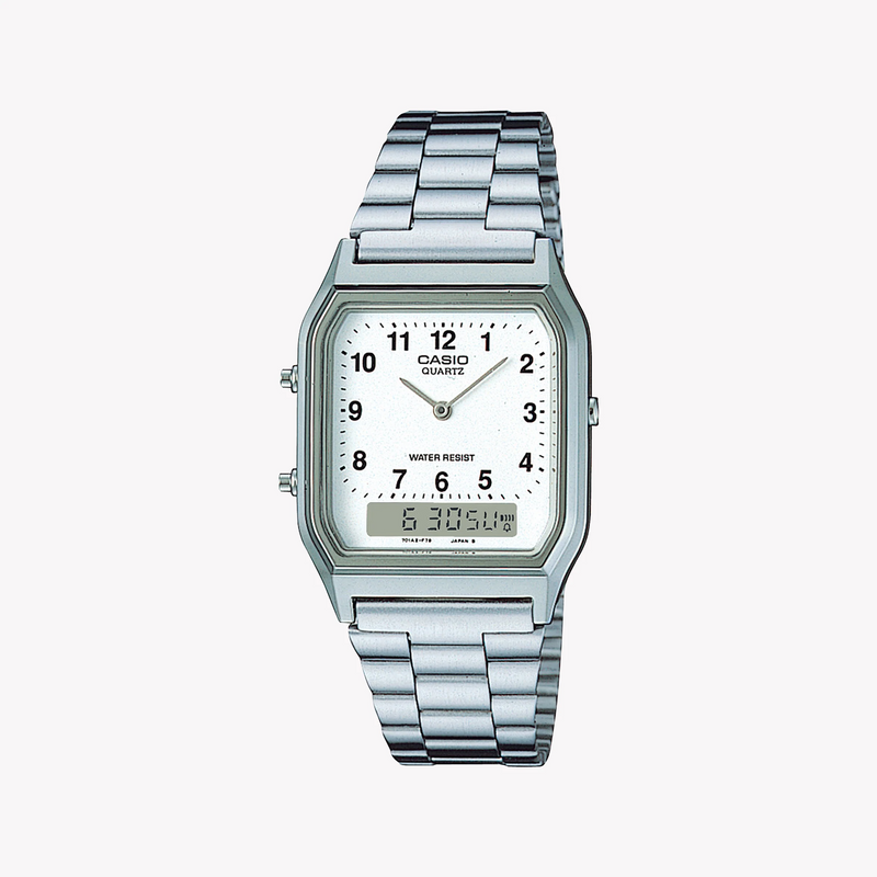 Casio Unisex Silver Resin Watch, White Dial | Aq-230a-7bmq by i-watch