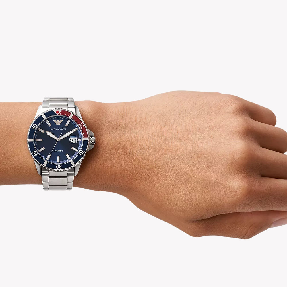 EMPORIO ARMANI AR11339 - BOLD ELEGANCE MENS WATCH WITH STRIKING BLUE DIAL & STAINLESS STEEL BAND-i-Watch-4