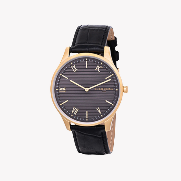 Pierre Cardin Men's Black Leather Watch, Gold Case | Cba.4024