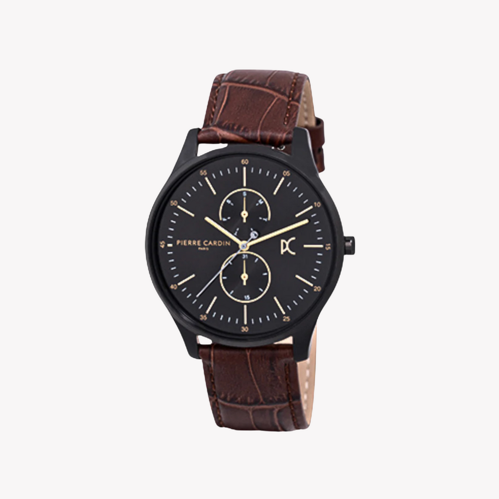 Pierre Cardin Men's Black Watch, Brown Leather Band | Cba.4028 by i-watch