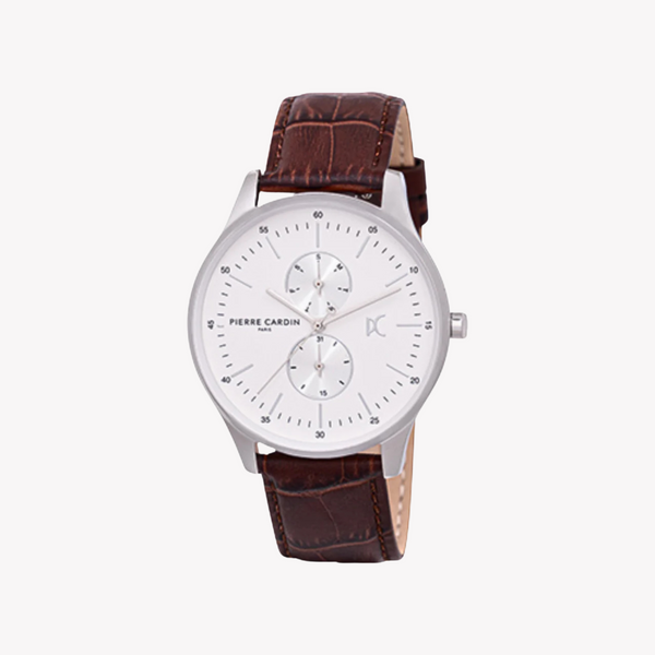 Pierre Cardin Men's Brown Leather Watch, Silver Case | Cba.4030
