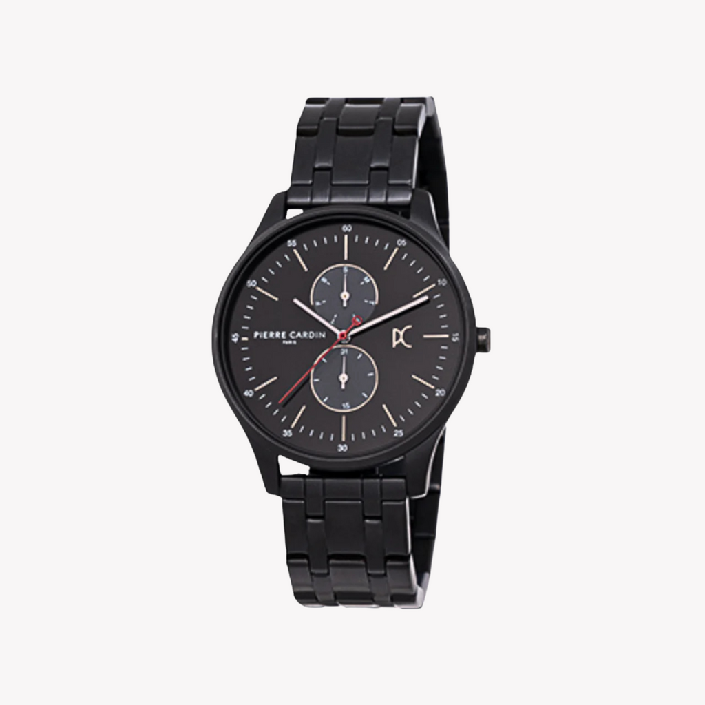 PIERRE CARDIN PIERRE BLACK LUXURY - MONTRE POUR HOMMES ÉLÉGANTE AVEC BANDE ET CADRAN EN MÉTAL