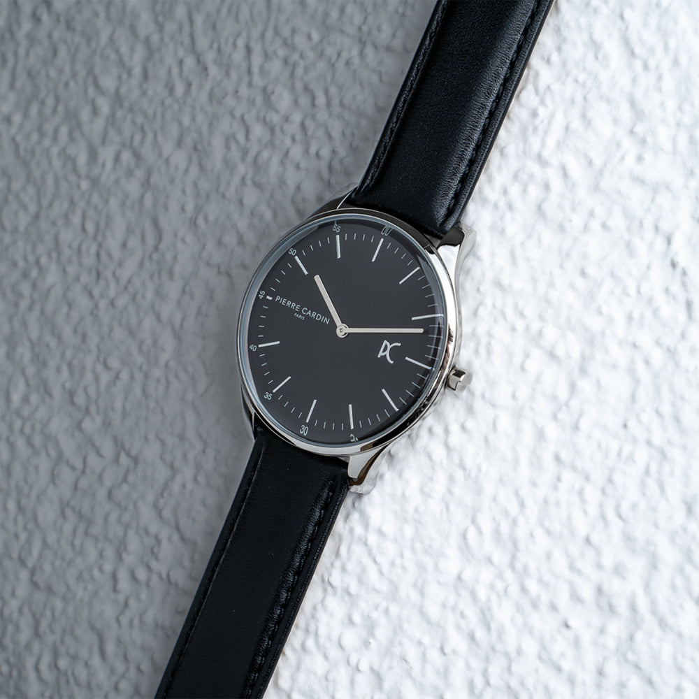 Pierre Cardin Men's Black Leather Watch, Silver Case | Cba.4002 by i-watch