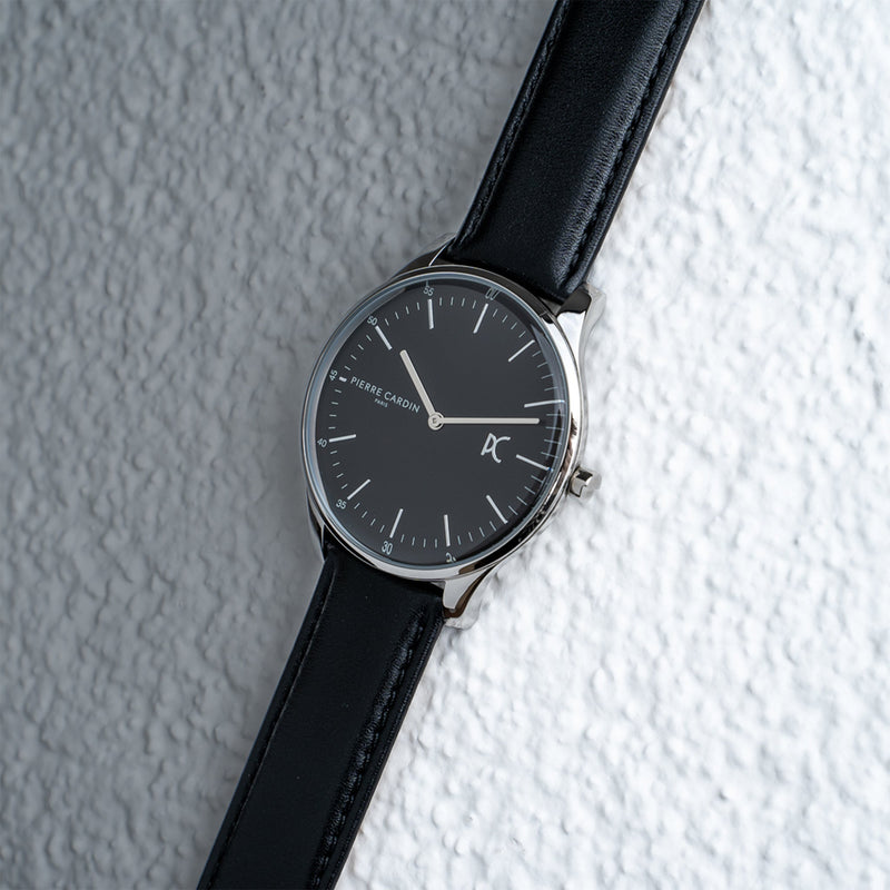 Pierre Cardin Men's Black Leather Watch, Silver Case | Cba.4002 by i-watch