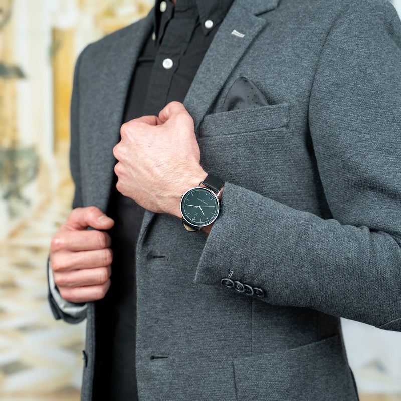 Pierre Cardin Men's Silver Stainless Steel, Black Leather | Cbn.3003 by i-watch