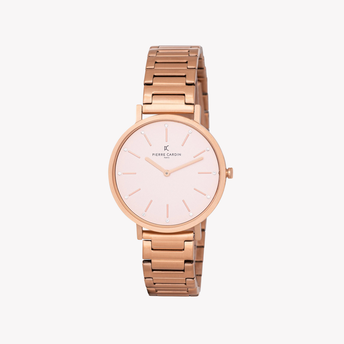 Montre femme PIERRE CARDIN avec boîtier en métal doré rose et bracelet en métal doré rose