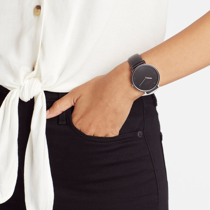 Pierre Cardin Women's Black Leather Watch, Silver Case | Cbv.1002 by i-watch